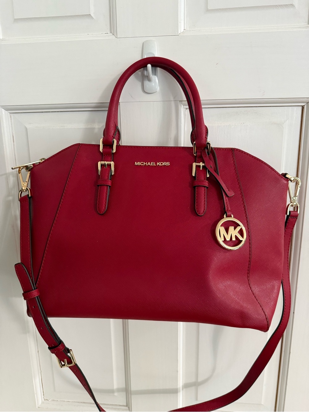 Michael Kors Crimson Red Satchel with Gold Hardware & wallet